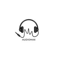 Audiomax Logo, Headphone with Cable Wave Logo Design Concept, Black and White Audio Logo Design Template vector