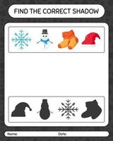 Find the correct shadows game with christmas icon. worksheet for preschool kids, kids activity sheet vector