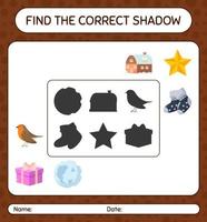 encuentra el juego de sombras correcto con el icono de navidad. hoja de trabajo para niños en edad preescolar, hoja de actividades para niños vector