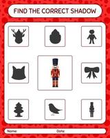 Find the correct shadows game with nutcracker. worksheet for preschool kids, kids activity sheet vector