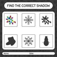 Find the correct shadows game with string light. worksheet for preschool kids, kids activity sheet vector