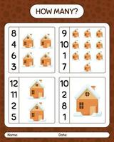 How many counting game with house. worksheet for preschool kids, kids activity sheet vector