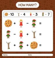 How many counting game with christmas icon. worksheet for preschool kids, kids activity sheet vector