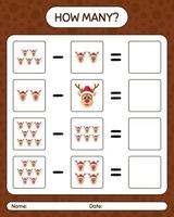 How many counting game with reindeer. worksheet for preschool kids, kids activity sheet vector