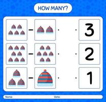 How many counting game with beanie. worksheet for preschool kids, kids activity sheet vector