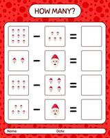 How many counting game with , santa claus. worksheet for preschool kids, kids activity sheet vector