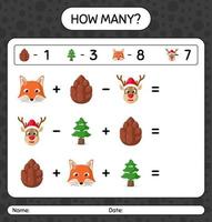 How many counting game with christmas icon. worksheet for preschool kids, kids activity sheet vector