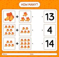 How many counting game with sock. worksheet for preschool kids, kids activity sheet vector