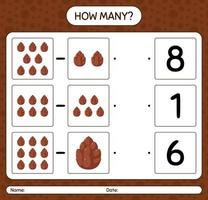 How many counting game with pine cone. worksheet for preschool kids, kids activity sheet vector