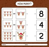 How many counting game with reindeer. worksheet for preschool kids, kids activity sheet vector