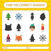 encuentra el juego de sombras correcto con el icono de navidad. hoja de trabajo para niños en edad preescolar, hoja de actividades para niños vector