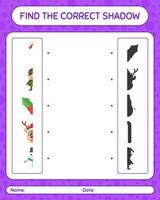 Find the correct shadows game with christmas icon. worksheet for preschool kids, kids activity sheet vector