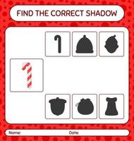 Find the correct shadows game with candy cane. worksheet for preschool kids, kids activity sheet vector