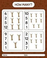 How many counting game with dead tree. worksheet for preschool kids, kids activity sheet vector