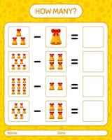 How many counting game with bell. worksheet for preschool kids, kids activity sheet vector