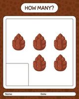 How many counting game with pine cone. worksheet for preschool kids, kids activity sheet vector