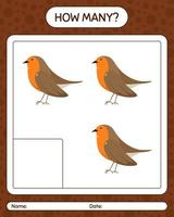 How many counting game with robin bird. worksheet for preschool kids, kids activity sheet vector