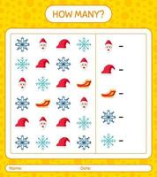 How many counting game with christmas icon. worksheet for preschool kids, kids activity sheet vector