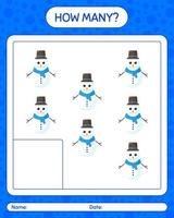 How many counting game with snowman. worksheet for preschool kids, kids activity sheet vector