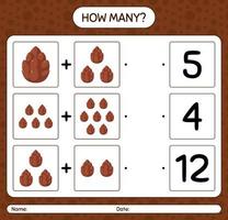 How many counting game with pine cone. worksheet for preschool kids, kids activity sheet vector