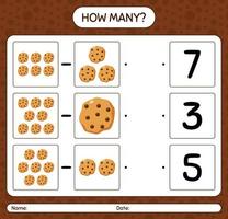 How many counting game with cookie. worksheet for preschool kids, kids activity sheet vector