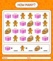 How many counting game with christmas icon. worksheet for preschool kids, kids activity sheet vector