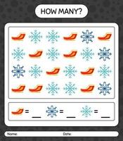 How many counting game with christmas icon. worksheet for preschool kids, kids activity sheet vector