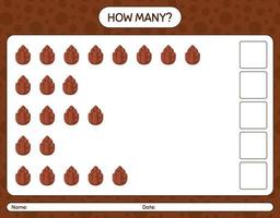 How many counting game with pine cone. worksheet for preschool kids, kids activity sheet vector