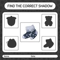 Find the correct shadows game with sock. worksheet for preschool kids, kids activity sheet vector