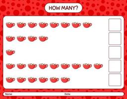 How many counting game with marshmallow on hot chocolate. worksheet for preschool kids, kids activity sheet vector