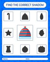 Find the correct shadows game with beanie. worksheet for preschool kids, kids activity sheet vector