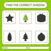 encuentra el juego de sombras correcto con el árbol de navidad. hoja de trabajo para niños en edad preescolar, hoja de actividades para niños vector