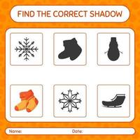 Find the correct shadows game with sock. worksheet for preschool kids, kids activity sheet vector