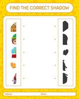 Find the correct shadows game with christmas icon. worksheet for preschool kids, kids activity sheet vector