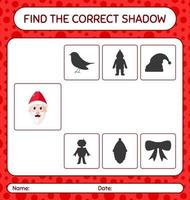 Find the correct shadows game with santa claus. worksheet for preschool kids, kids activity sheet vector