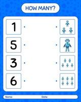 How many counting game with robot toy. worksheet for preschool kids, kids activity sheet vector