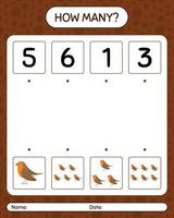 How many counting game with robin bird. worksheet for preschool kids, kids activity sheet vector