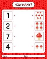 How many counting game with mushroom. worksheet for preschool kids, kids activity sheet vector