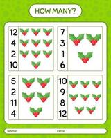 How many counting game with holly berry. worksheet for preschool kids, kids activity sheet vector