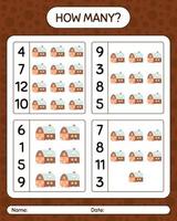 How many counting game with house. worksheet for preschool kids, kids activity sheet vector