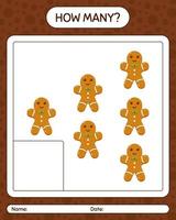 How many counting game with gingerbread cookie. worksheet for preschool kids, kids activity sheet vector