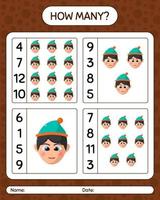 How many counting game with boys. worksheet for preschool kids, kids activity sheet vector