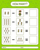 How many counting game with elf. worksheet for preschool kids, kids activity sheet vector