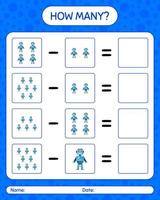 How many counting game with robot toy. worksheet for preschool kids, kids activity sheet vector