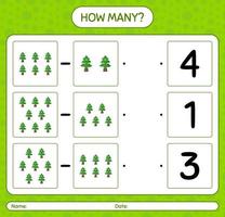 How many counting game with pine tree. worksheet for preschool kids, kids activity sheet vector