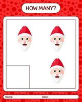 How many counting game with , santa claus. worksheet for preschool kids, kids activity sheet vector