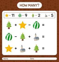 How many counting game with christmas icon. worksheet for preschool kids, kids activity sheet vector