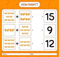 How many counting game with glove. worksheet for preschool kids, kids activity sheet vector