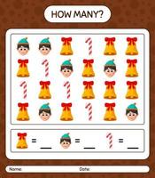 How many counting game with christmas icon. worksheet for preschool kids, kids activity sheet vector