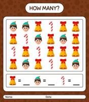 How many counting game with christmas icon. worksheet for preschool kids, kids activity sheet vector